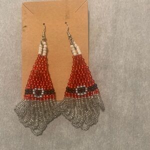 Red and Silver Beaded Earrings